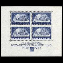 WIPA block with envelope, 1933, fibre paper, mint, verified, front