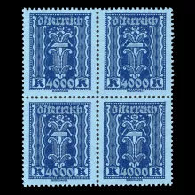 Michel 397 - Agriculture, trade, industry, 4000 Kronen, block of 4, mint