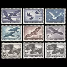 Michel 955, 956, 968 types x, y, z, 984-987 - Birds, 1950/53, mint