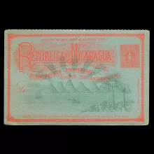 Postkarte "Postdienst der Republik Nicaragua", 2 Cents, roter Druck, Ganzsache