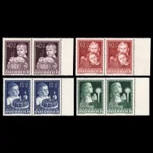 Michel 929-932 - Happy childhood, 1949, complete set as pair of 2 with right margin piece, mint