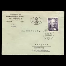 Gelaufener Ersttagsbrief  mit ANK 1005 von Graz nach Bregenz, 21.01.1954