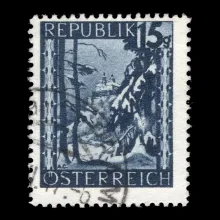 Michel 748 I - Landscape Pictures, 15 Groschen, 1946, plate error, cancelled, certified