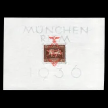 Michel Block 10 - Galopprennen "Das Braune Band von Deutschland" mit rotem Buchdruck-Aufdruck, Deutsches Reich, 1936, postfrisch