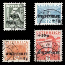 Michel 563-566 - Winter Aid (1st issue), cancel "Baden bei Wien", used, certified