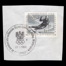 Michel 1136 I - Olympic Winter Games, Innsbruck, 1 Schilling, plate error, piece of cover with special cancel