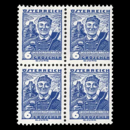 ANK 571 I. - Österreichische Volkstrachten, 6 Groschen, Typ I, 4er Block, postfrisch