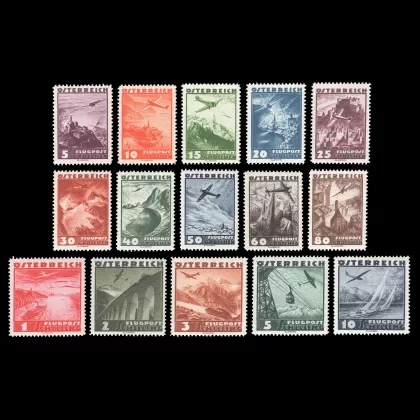 Michel 598-612 - "Airmail", aeroplane over landscapes, mint