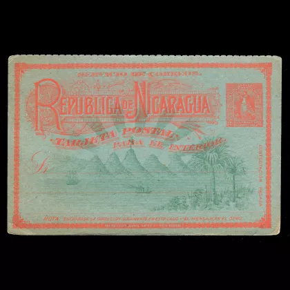 Postkarte "Postdienst der Republik Nicaragua", 2 Cents, roter Druck, Ganzsache