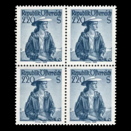 ANK 914 - Österreichische Volkstrachten, 2.20 Schilling, 4er Block, postfrisch