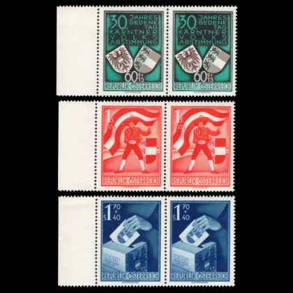 ANK 964-966 - 30. Jahrestag der Kärntner Volksabstimmung, 2er Streifen mit linkem Randstück, postfrisch
