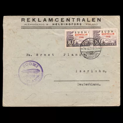 Suomi Zeppelin 1930 airmail cover from Finland to Germany