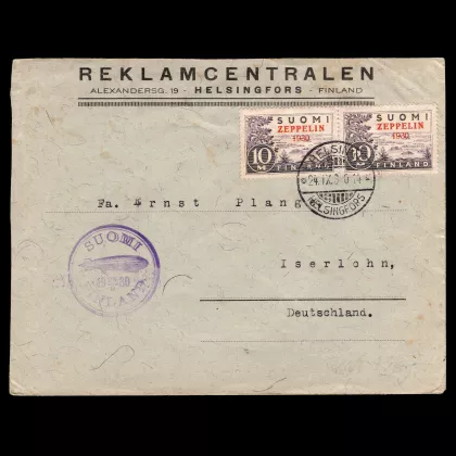 Suomi Zeppelin 1930 Luftpostbrief von Finnland nach Deutschland