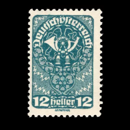 Michel 261 xb - Posthorn, coat of arms, allegory, 12 Heller, 1919/20, certified, mint