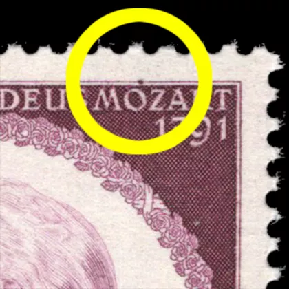 Michel 810 II. - 150th anniversary of the death of Wolfgang Amadeus Mozart with plate error II, mint