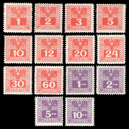 Michel 175-188 - Eagle above value digit, postage due stamps, 1945, mint