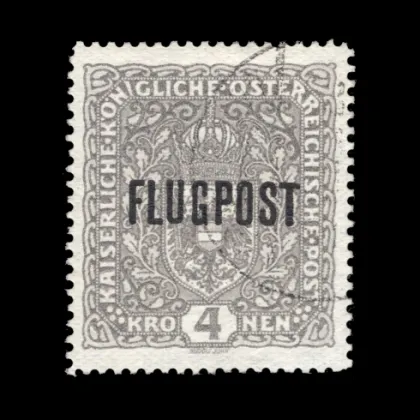 Michel 227 M - Airmail stamp 4 crowns with "FLUGPOST" overprint vertically centred, verified, cancelled