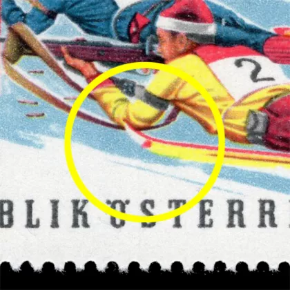 Michel 1502 I - XII. Winter Olympics Innsbruck, 4+2 Schilling, plate error, mint